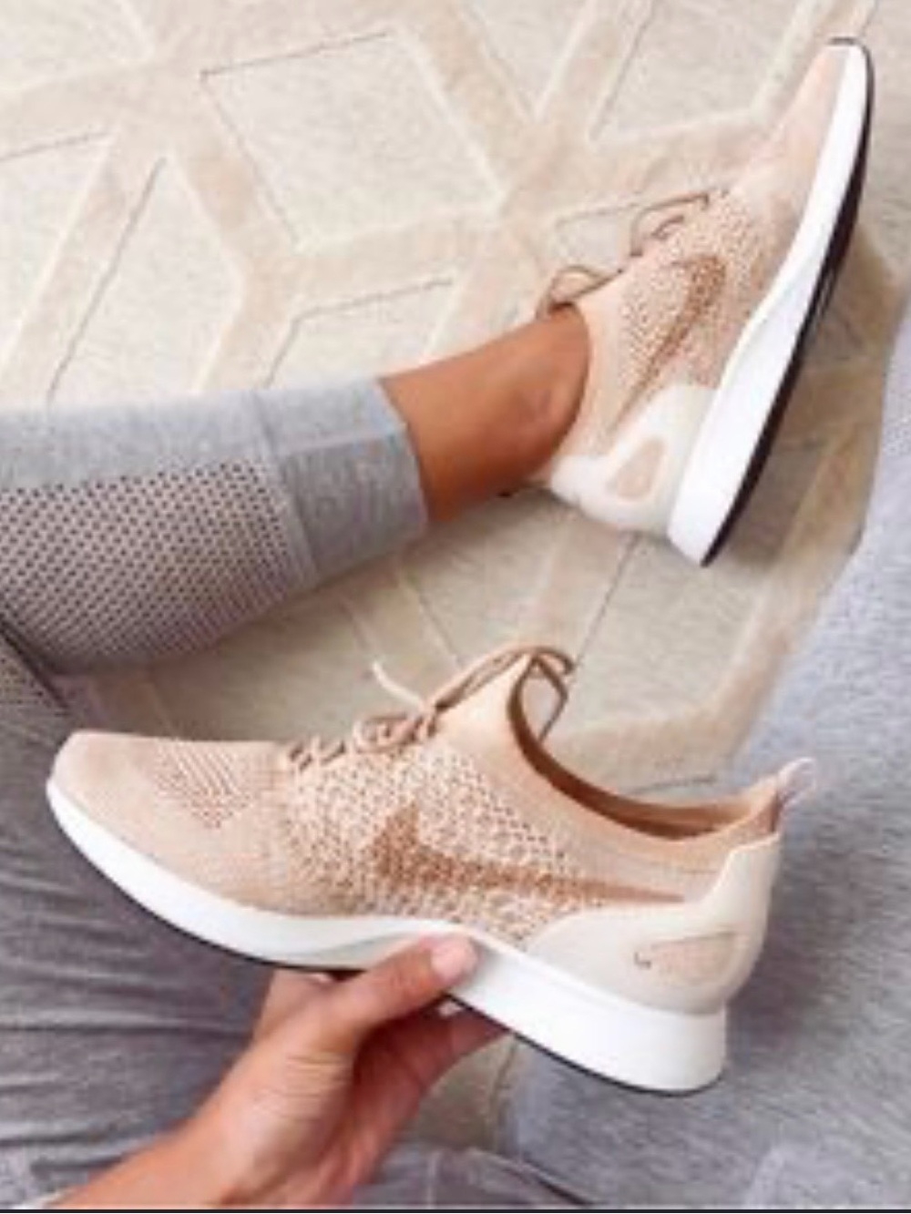 Nike Women’s Knit Lace-Up Sneakers in Beige